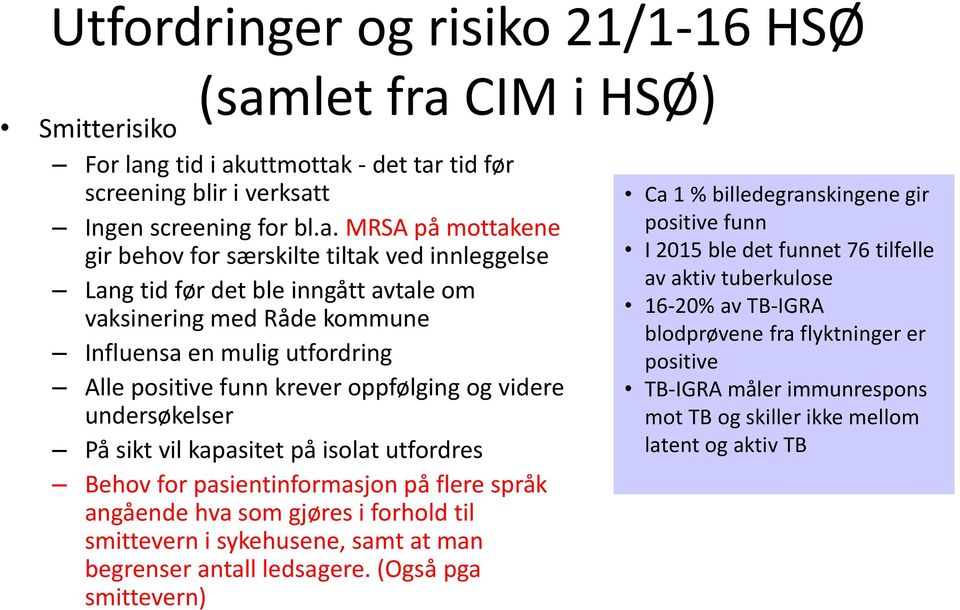 CIM i HSØ) Smitterisiko For lan