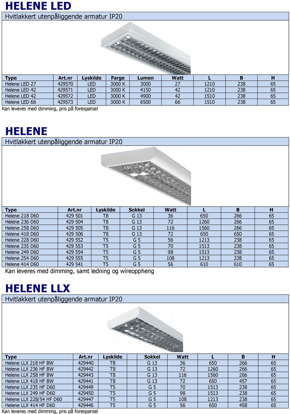 Helene 258 D60 429 505 T8 G 13 116 1560 266 65 Helene 418 D60 429 506 T8 G 13 72 650 650 65 Helene 228 D60 429 552 T5 G 5 56 1213 238 65 Helene 235 D60 429 553 T5 G 5 70 1513 238 65 Helene 249 D60