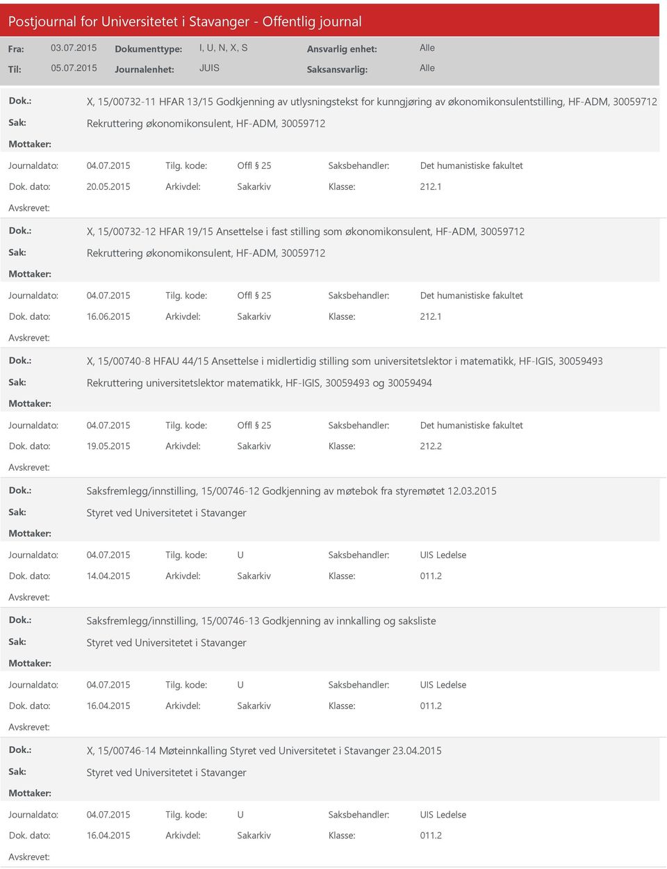 712 Dok. dato: 20.05.2015 Arkivdel: Sakarkiv X, 15/00732-12 HFAR 19/15 Ansettelse i fast stilling som økonomikonsulent, HF-ADM, 30059712 712 Dok. dato: 16.06.