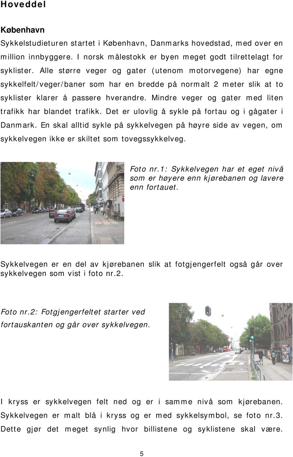 Mindre veger og gater med liten trafikk har blandet trafikk. Det er ulovlig å sykle på fortau og i gågater i Danmark.