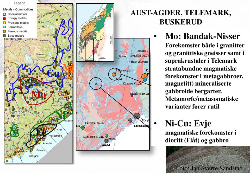 intrusiver. skarn-forekomster suprakrustaler stratabundne forekomster i Telemark magmatiske SC Magmatiske forekomster i Fe-Ti metagabbroer.