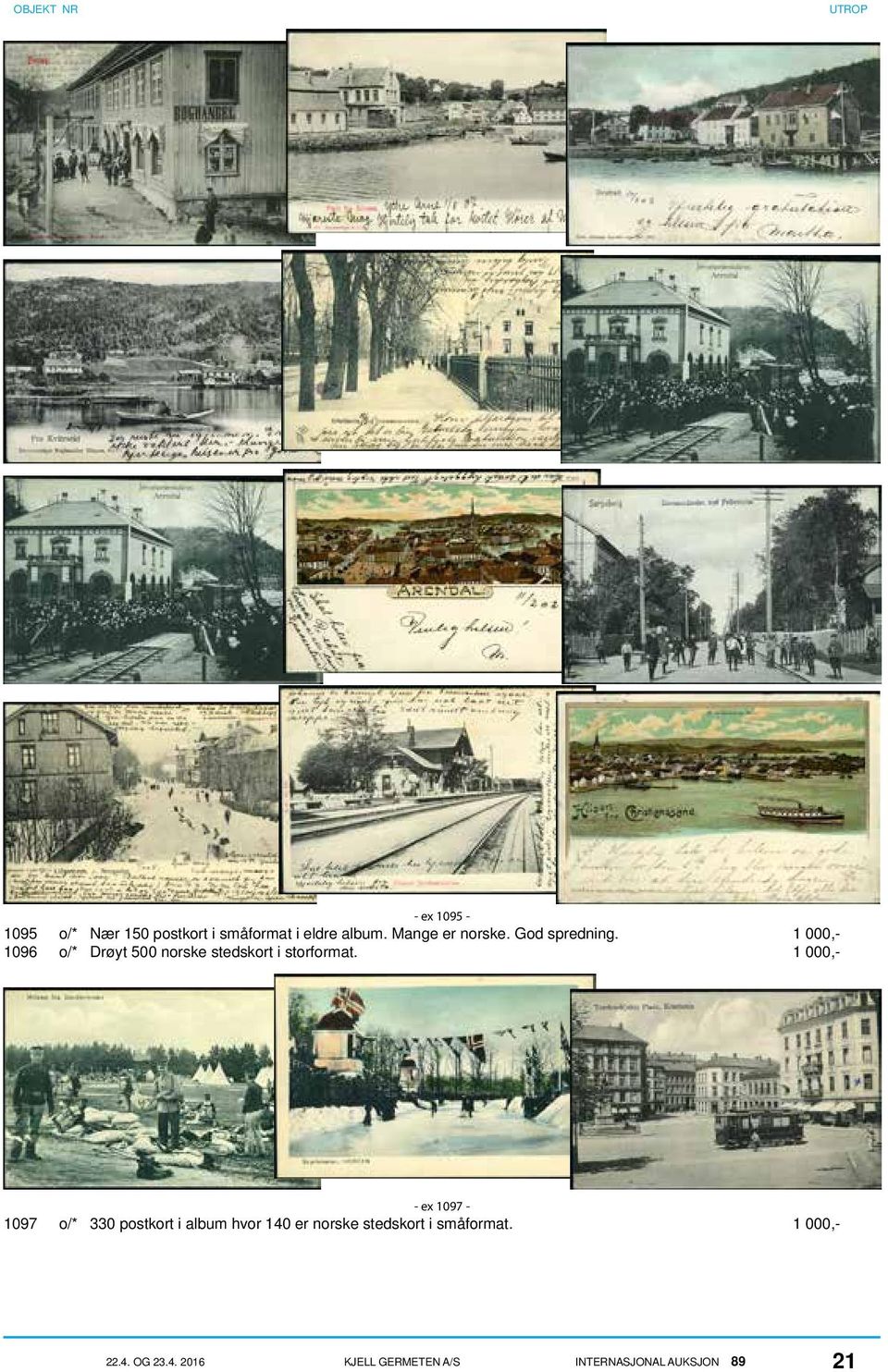 1 000,- - ex 1097-1097 o/* 330 postkort i album hvor 140 er norske stedskort i