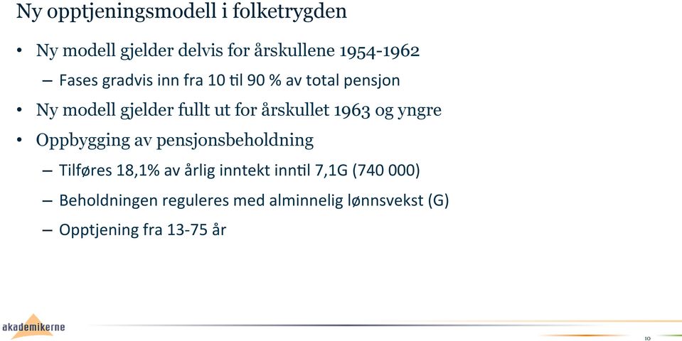 årskullet 1963 og yngre Oppbygging av pensjonsbeholdning Tilføres 18,1% av årlig inntekt