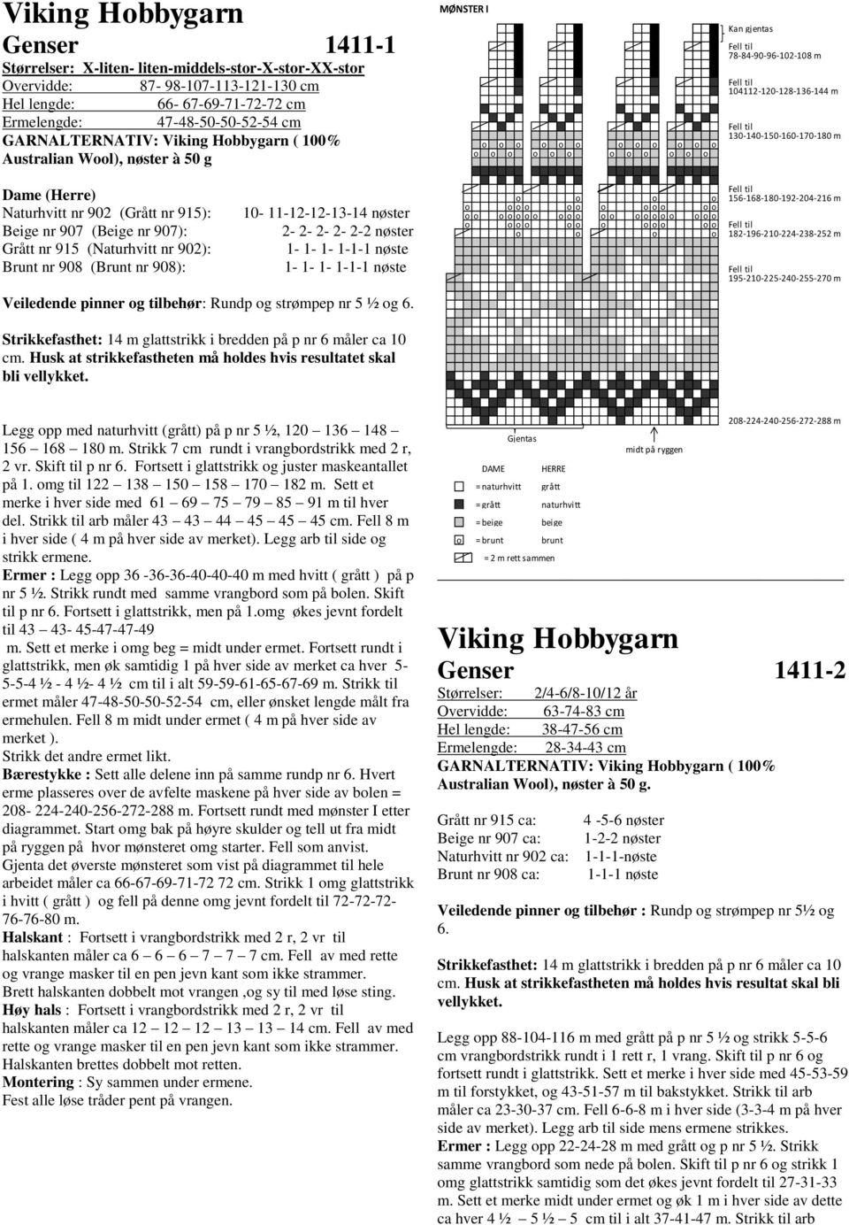 nr 902 (Grått nr 915): 10-11-12-12-13-14 nøster Beige nr 907 (Beige nr 907): 2-2- 2-2- 2-2 nøster Grått nr 915 (Naturhvitt nr 902): 1-1- 1-1-1- Brunt nr 908 (Brunt nr 908): 1-1- 1-1-1- Veiledende