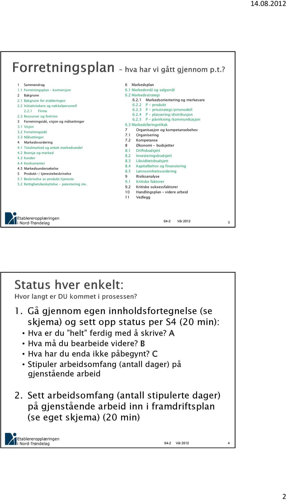 3 Kunder 4.4 Konkurrenter 4.5 Markedsundersøkelse 5 Produkt-/ tjenestebeskrivelse 5.1 Beskrivelse av produkt/tjeneste 5.2 Rettighetsbeskyttelse - patentering mv. 6 Markedsplan 6.