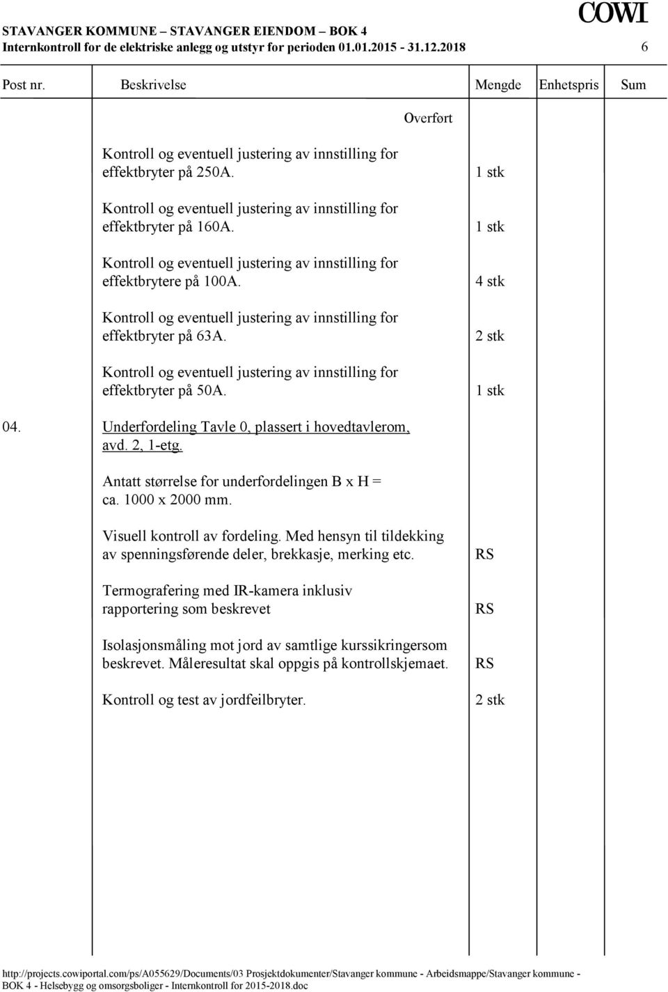 Kontroll og eventuell justering av innstilling for effektbryter på 50A. 4 stk 2 stk 04. Underfordeling Tavle 0, plassert i hovedtavlerom, avd. 2, 1-etg.