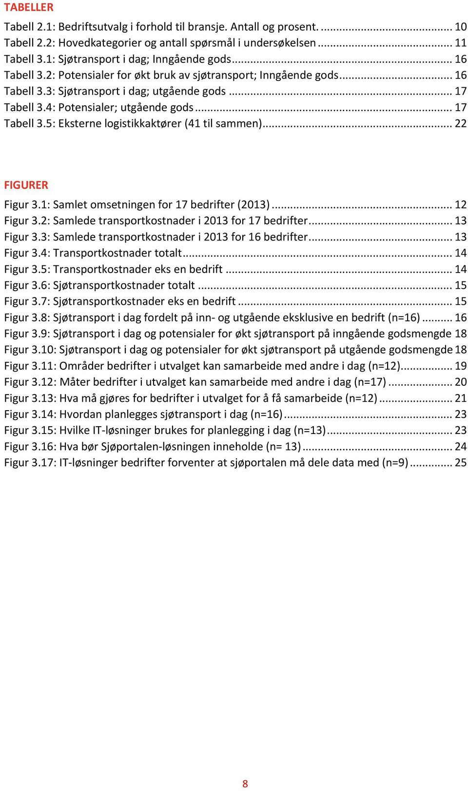 .. 22 FIGURER Figur 3.1: Samlet omsetningen for 17 bedrifter (2013)... 12 Figur 3.2: Samlede transportkostnader i 2013 for 17 bedrifter... 13 Figur 3.