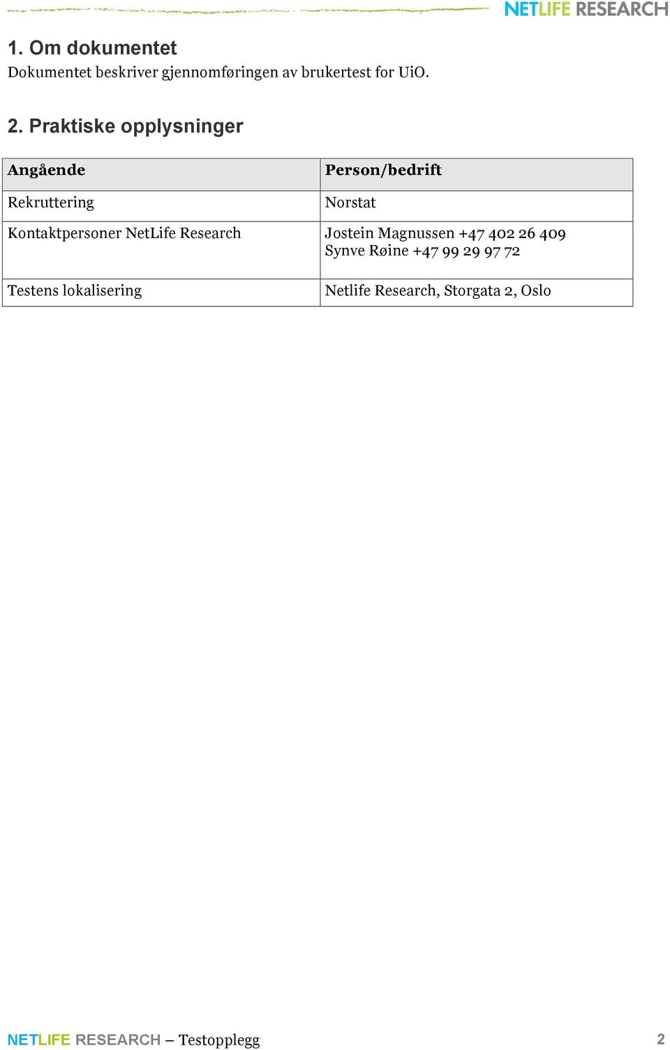 Kontaktpersoner NetLife Research Jostein Magnussen +47 402 26 409 Synve Røine +47