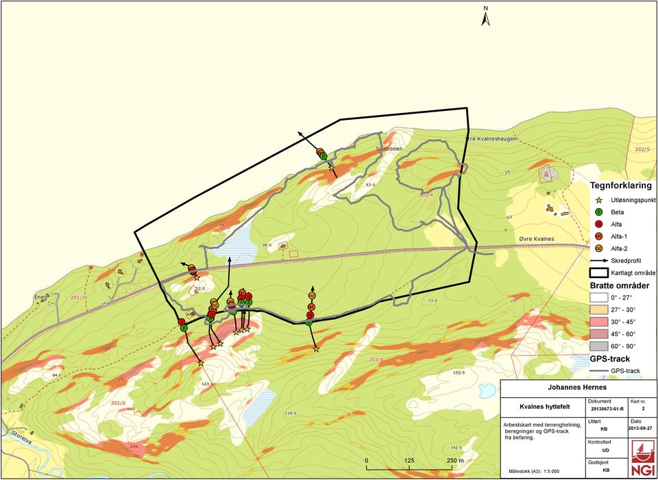 60-90 GPS-track GPS-track Johannes Hernes Kvalnes hyttefelt Dokument 20130673-01-R Kart nr.