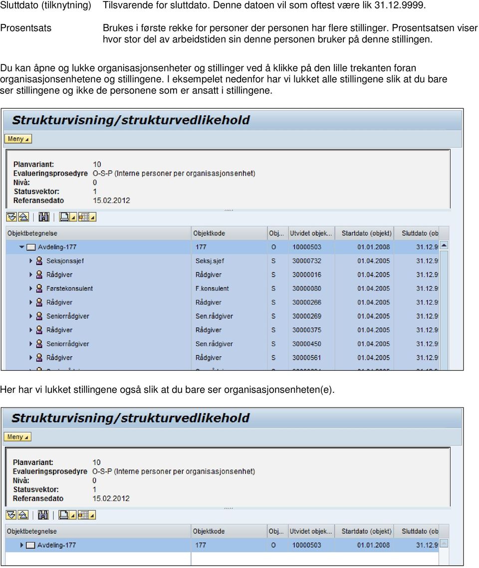 Prosentsatsen viser hvor stor del av arbeidstiden sin denne personen bruker på denne stillingen.