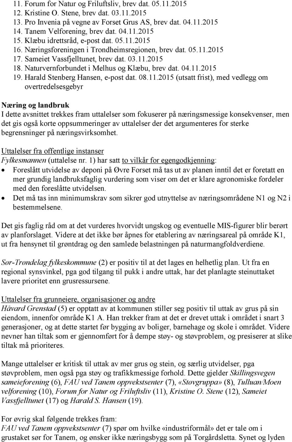 Naturvernforbundet i Melhus og Klæbu, brev dat. 04.11.