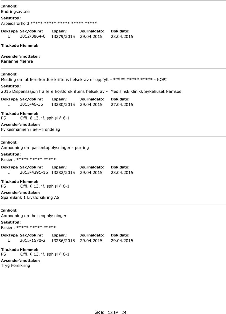 2015/46-36 13280/2015 Fylkesmannen i Sør-Trøndelag Anmodning om pasientopplysninger - purring Pasient ***** ***** ***** 2013/4391-16