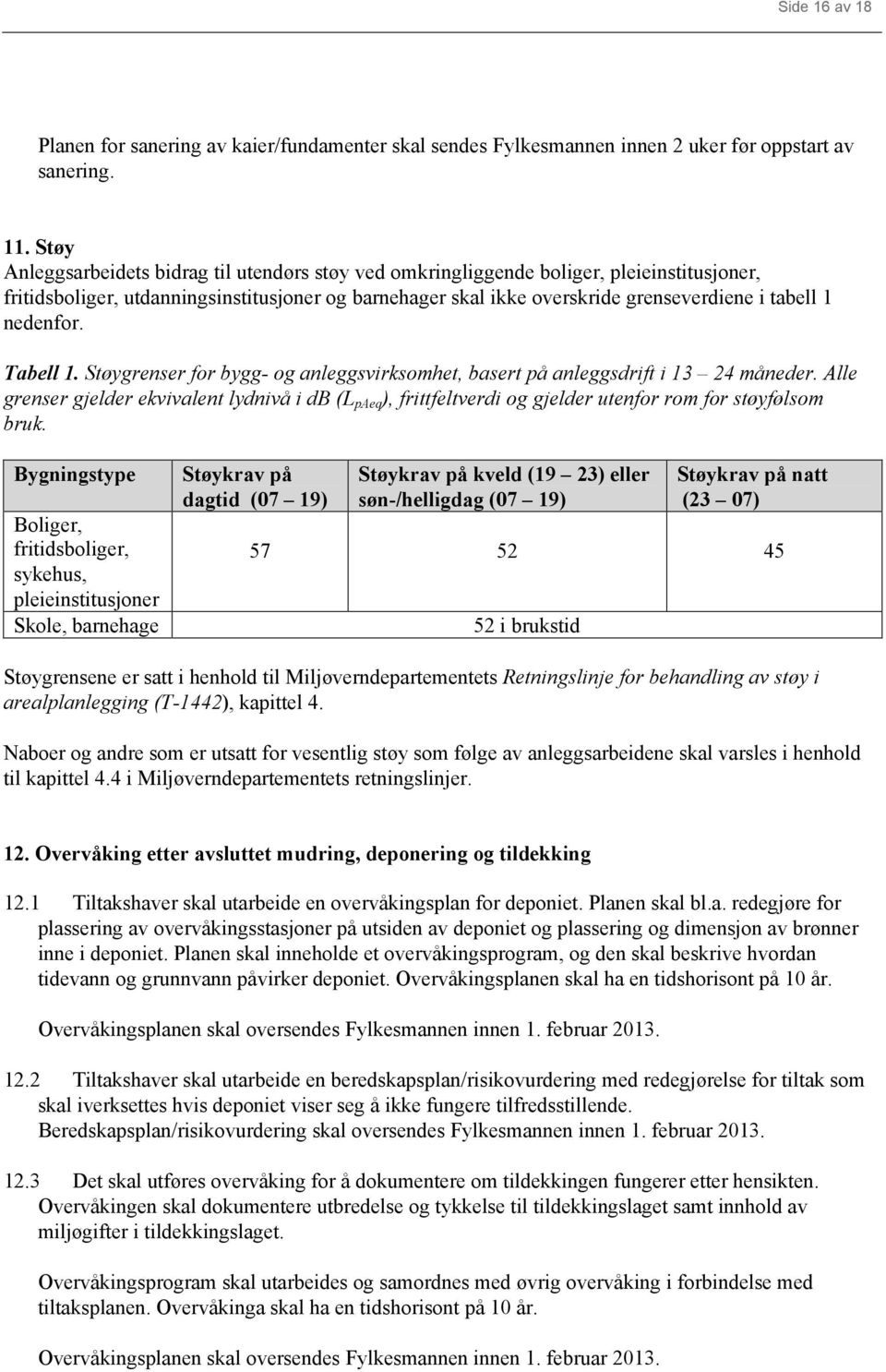 nedenfor. Tabell 1. Støygrenser for bygg- og anleggsvirksomhet, basert på anleggsdrift i 13 24 måneder.