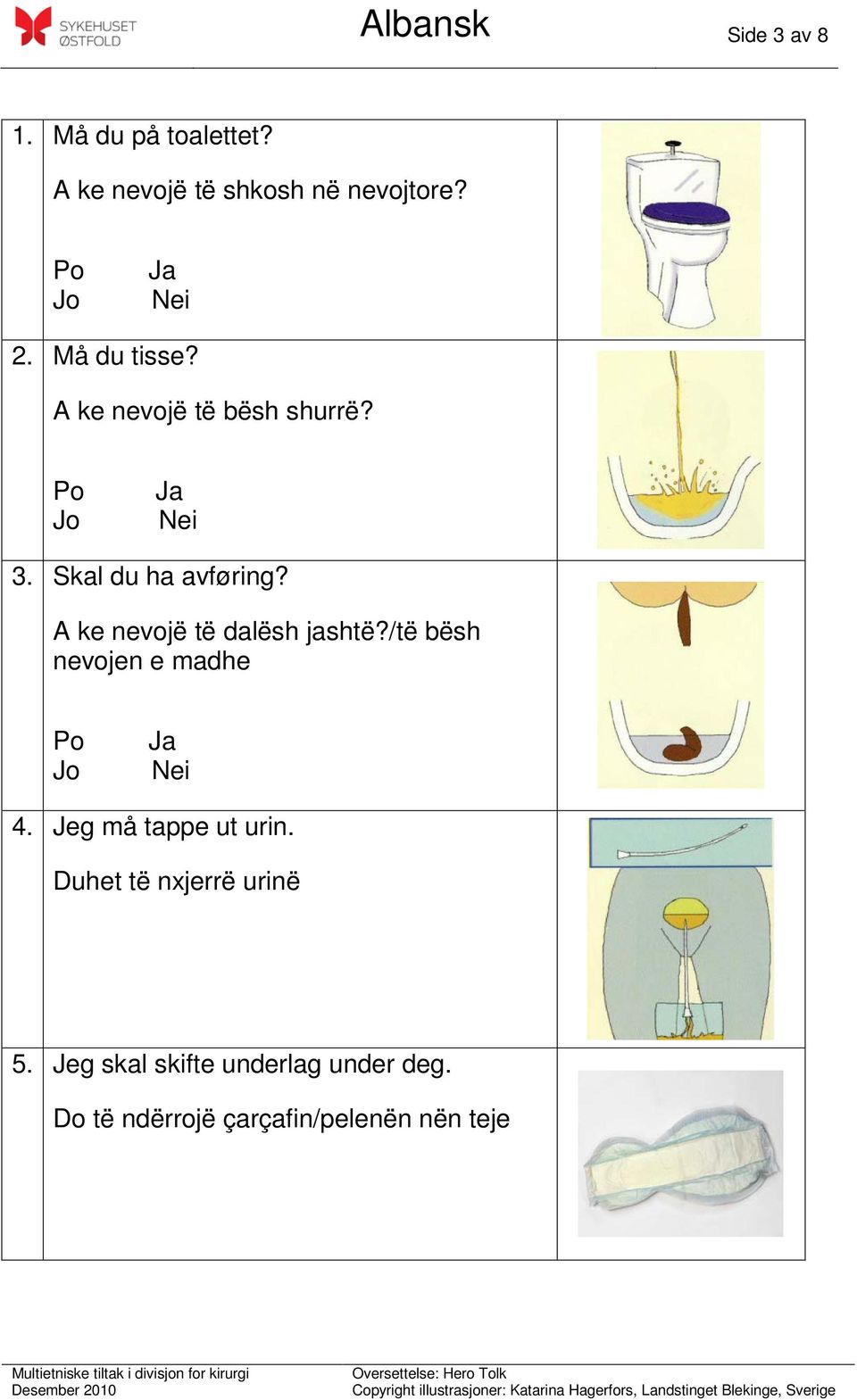 A ke nevojë të dalësh jashtë?/të bësh nevojen e madhe 4. Jeg må tappe ut urin.