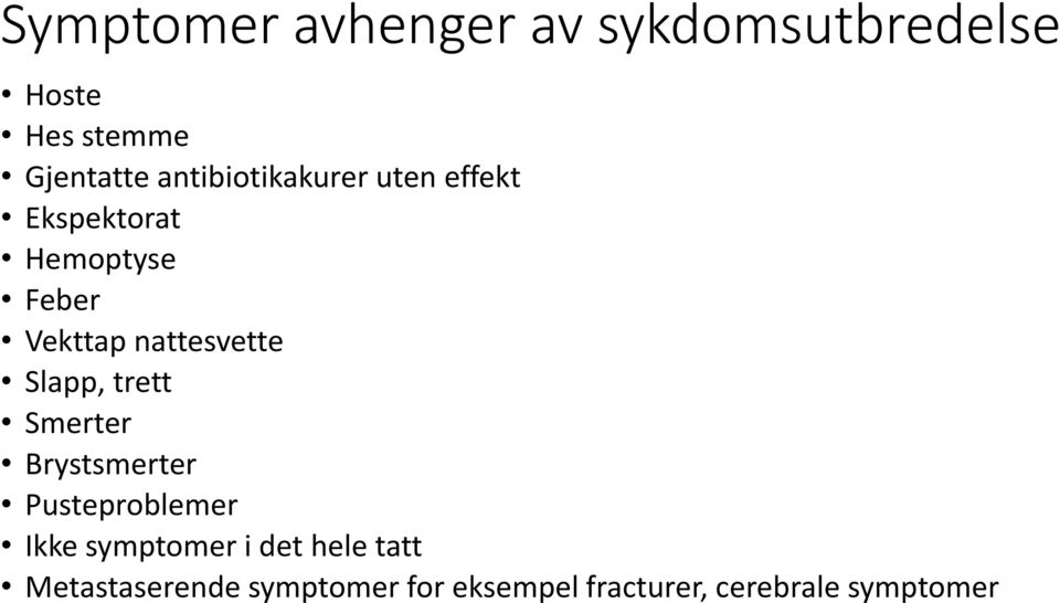 nattesvette Slapp, trett Smerter Brystsmerter Pusteproblemer Ikke