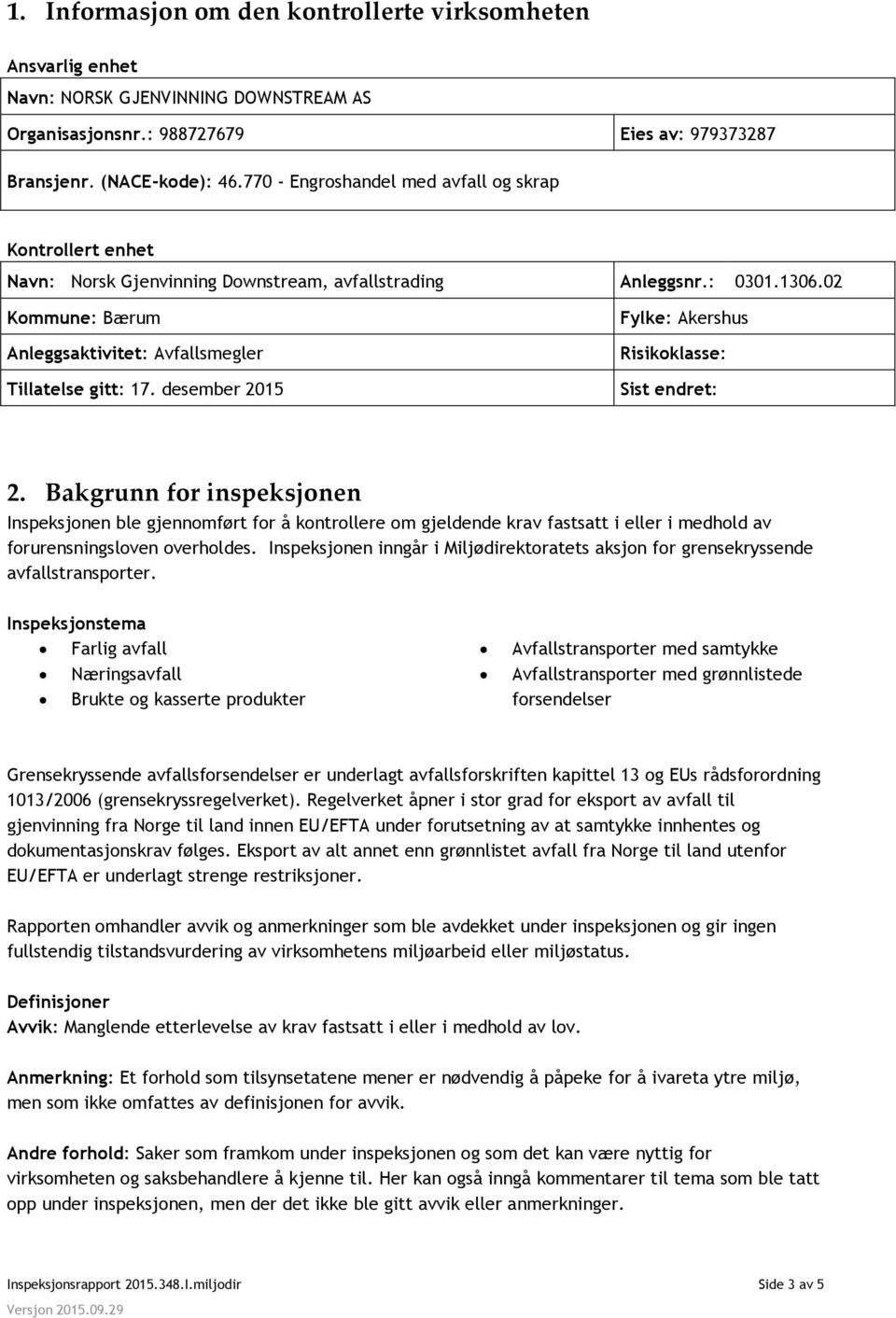 desember 2015 Fylke: Akershus Risikoklasse: Sist endret: 2.
