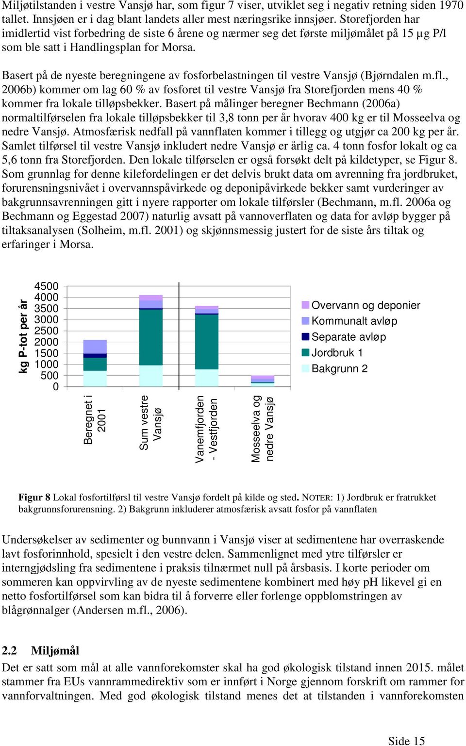 Basert på de nyeste beregningene av fosforbelastningen til vestre Vansjø (Bjørndalen m.fl.