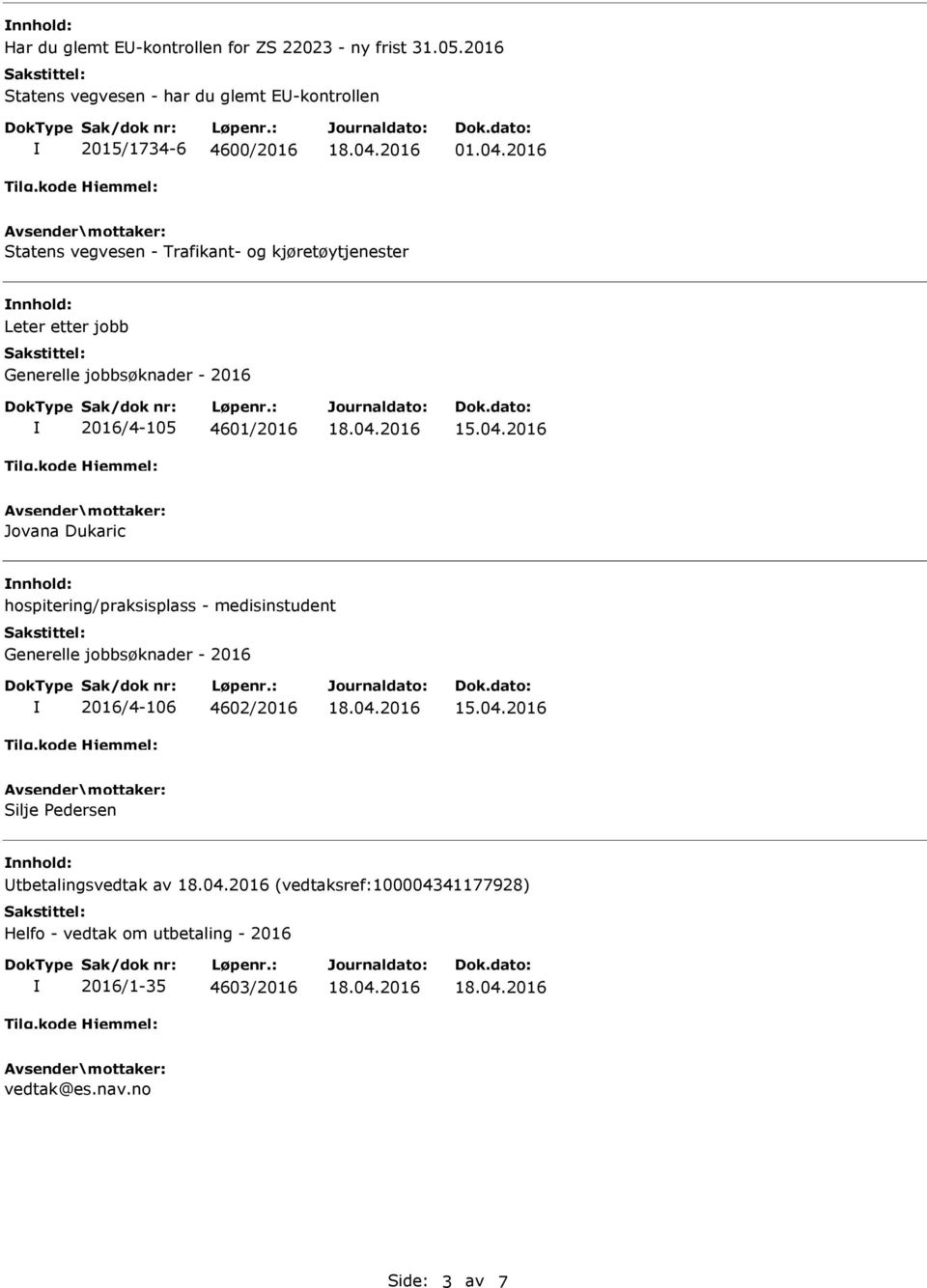 2016 Statens vegvesen - Trafikant- og kjøretøytjenester nnhold: Leter etter jobb 2016/4-105 4601/2016 15.04.