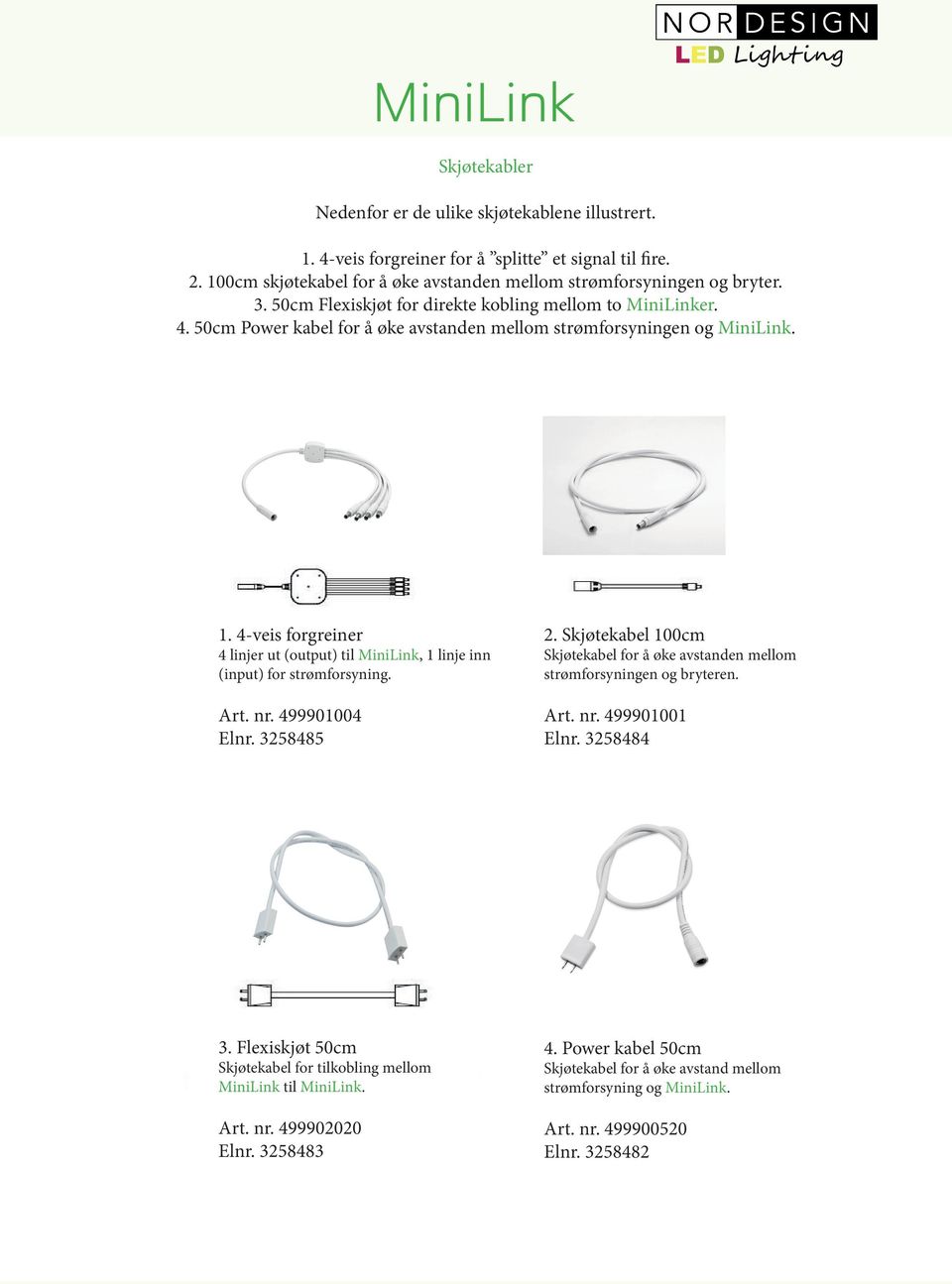 4-veis forgreiner 4 linjer ut (output) til MiniLink, 1 linje inn (input) for strømforsyning. Art. nr. 499901004 Elnr. 3258485 2.