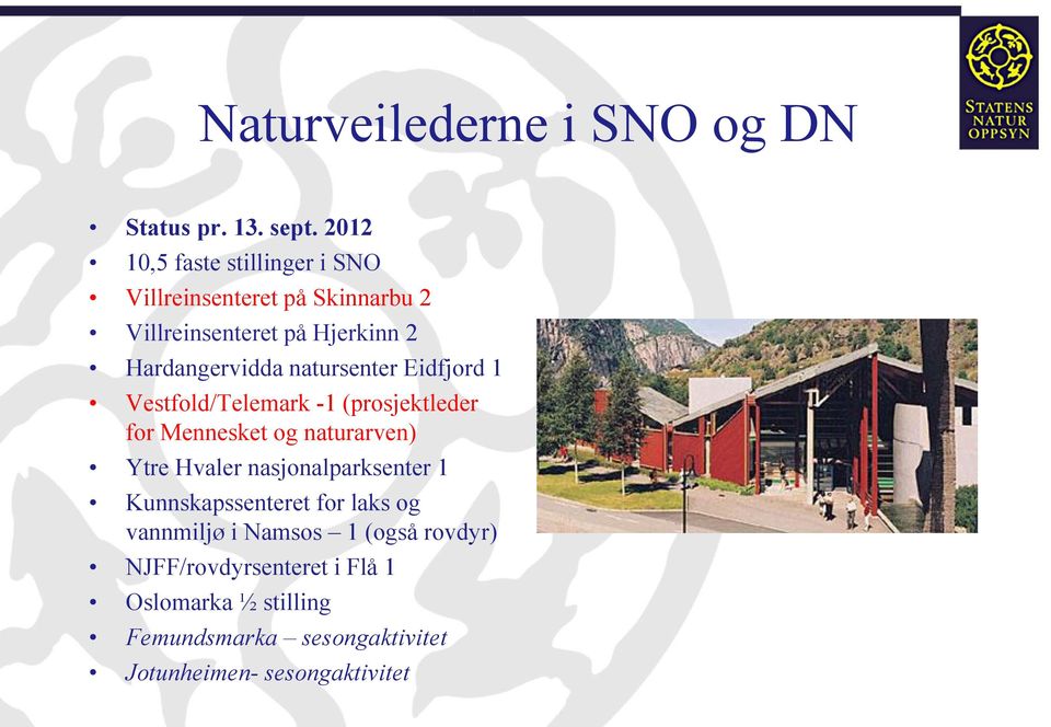 natursenter Eidfjord 1 Vestfold/Telemark -1 (prosjektleder for Mennesket og naturarven) Ytre Hvaler