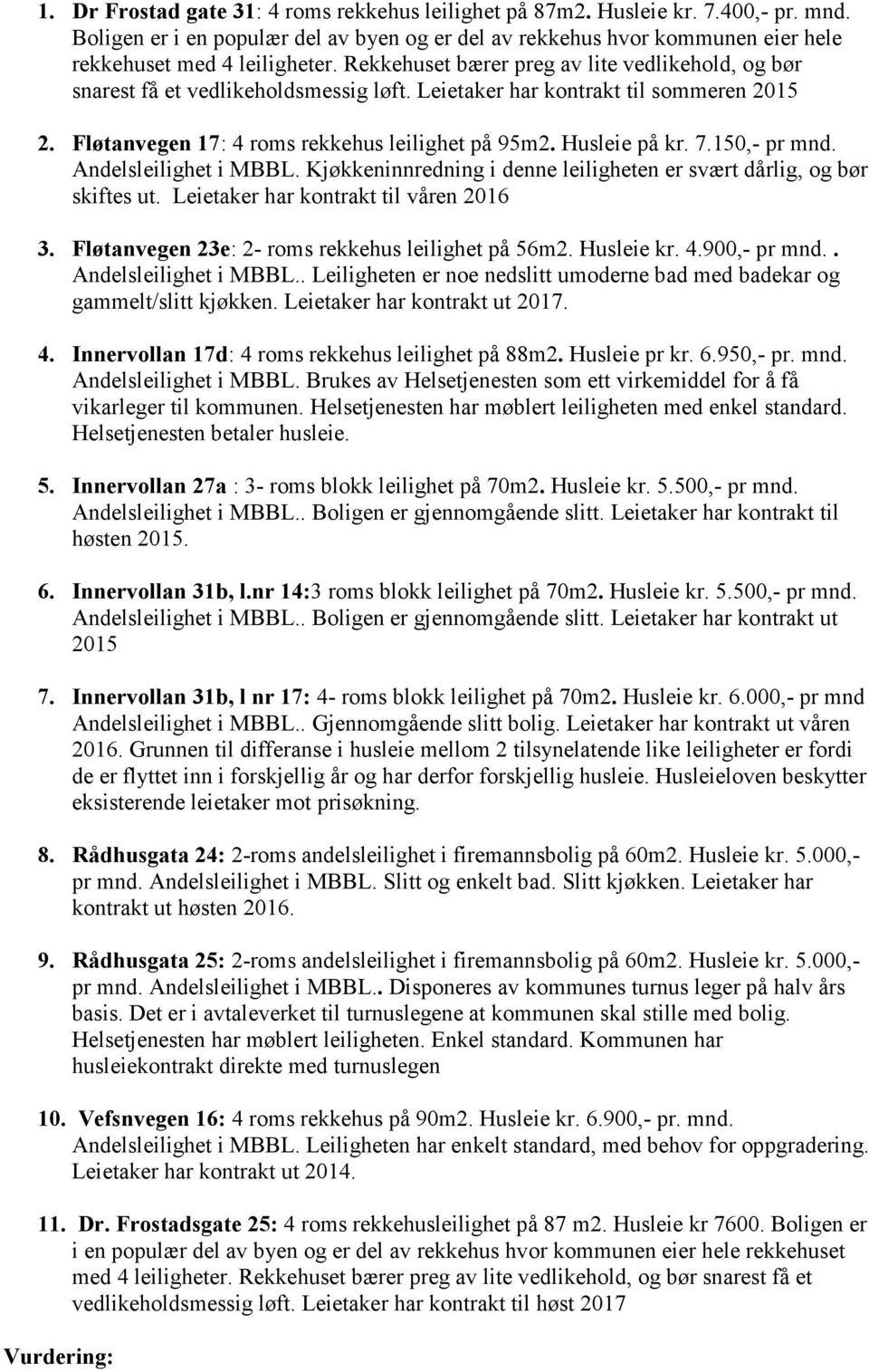 7.150,- pr mnd. Andelsleilighet i MBBL. Kjøkkeninnredning i denne leiligheten er svært dårlig, og bør skiftes ut. Leietaker har kontrakt til våren 2016 3.