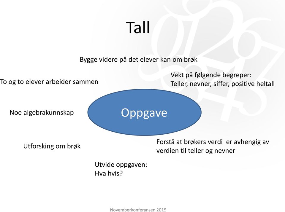 heltall Noe algebrakunnskap Oppgave Utforsking om brøk Forstå at