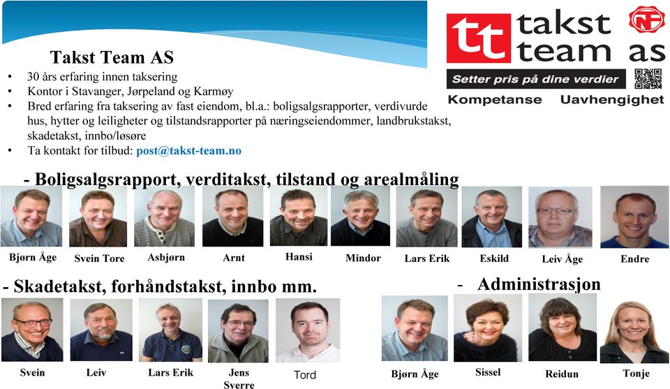 innbo/løsøre Ta kontakt for tilbud: post@takst-team.