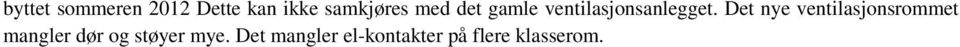 Det nye ventilasjonsrommet mangler dør og