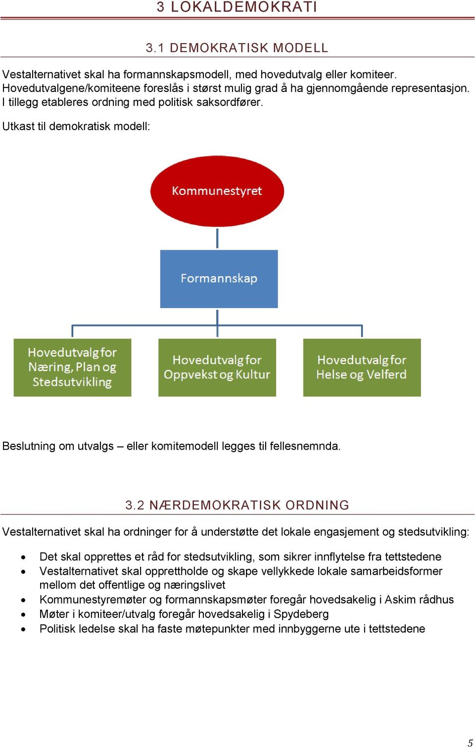 Utkast til demokratisk modell: Beslutning om utvalgs eller komitemodell legges til fellesnemnda. 3.