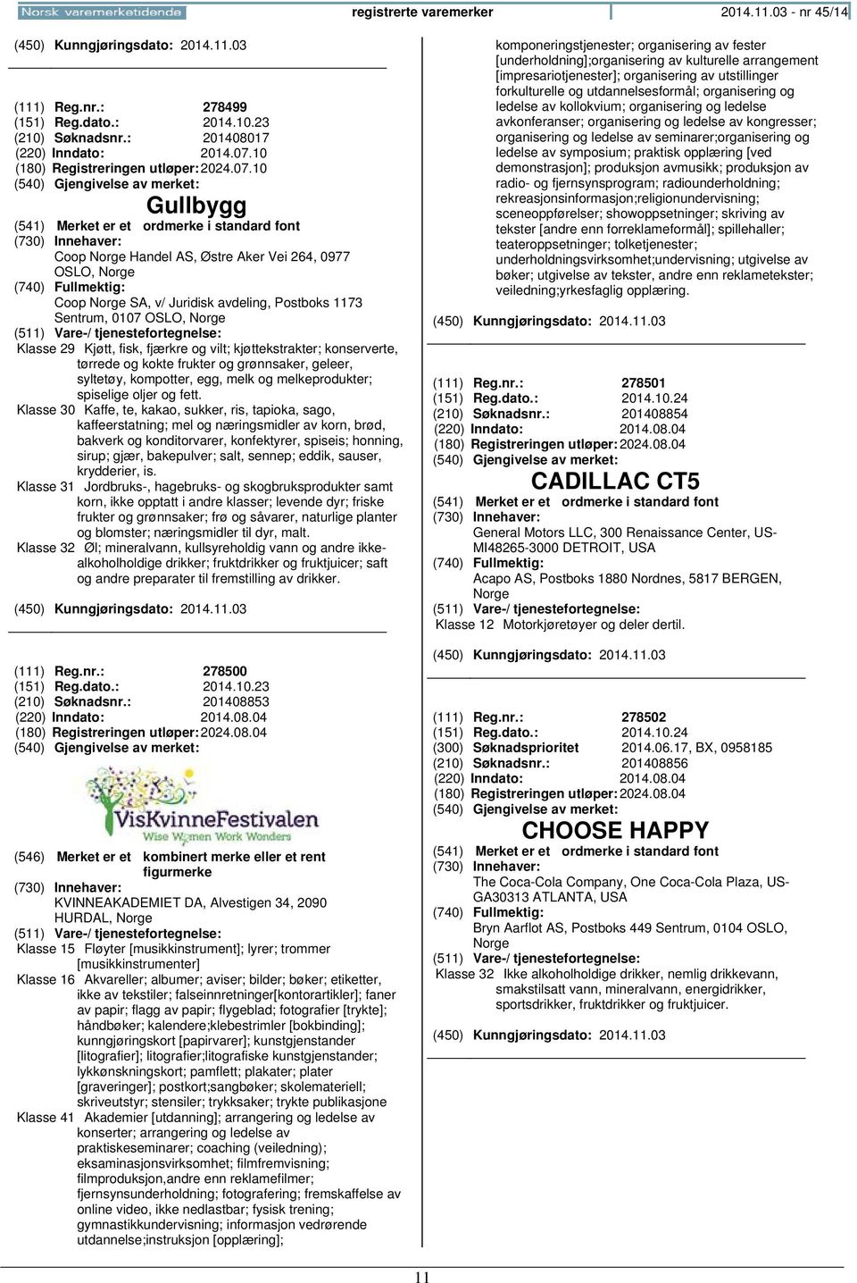 10 Gullbygg Coop Handel AS, Østre Aker Vei 264, 0977 OSLO, Coop SA, v/ Juridisk avdeling, Postboks 1173 Sentrum, 0107 OSLO, Klasse 29 Kjøtt, fisk, fjærkre og vilt; kjøttekstrakter; konserverte,