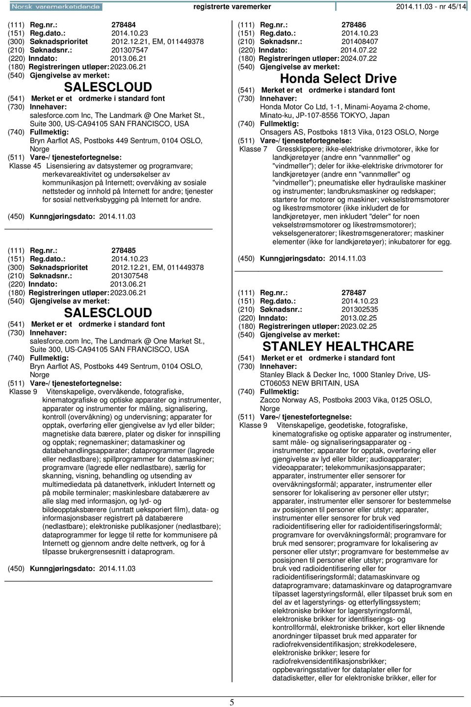 , Suite 300, US-CA94105 SAN FRANCISCO, USA Bryn Aarflot AS, Postboks 449 Sentrum, 0104 OSLO, Klasse 45 Lisensiering av datsystemer og programvare; merkevareaktivitet og undersøkelser av kommunikasjon