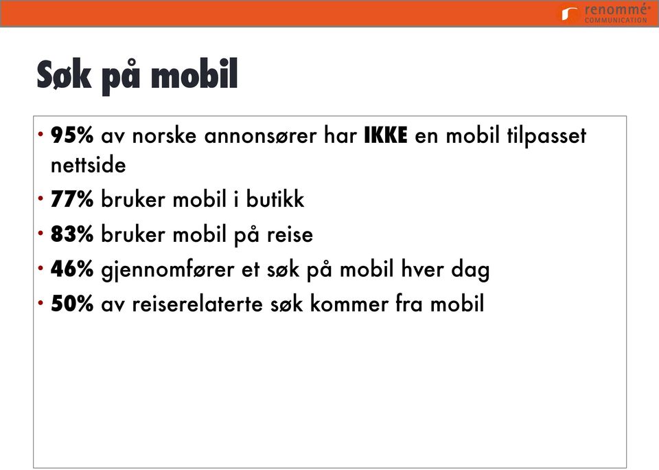 83% bruker mobil på reise 46% gjennomfører et søk på