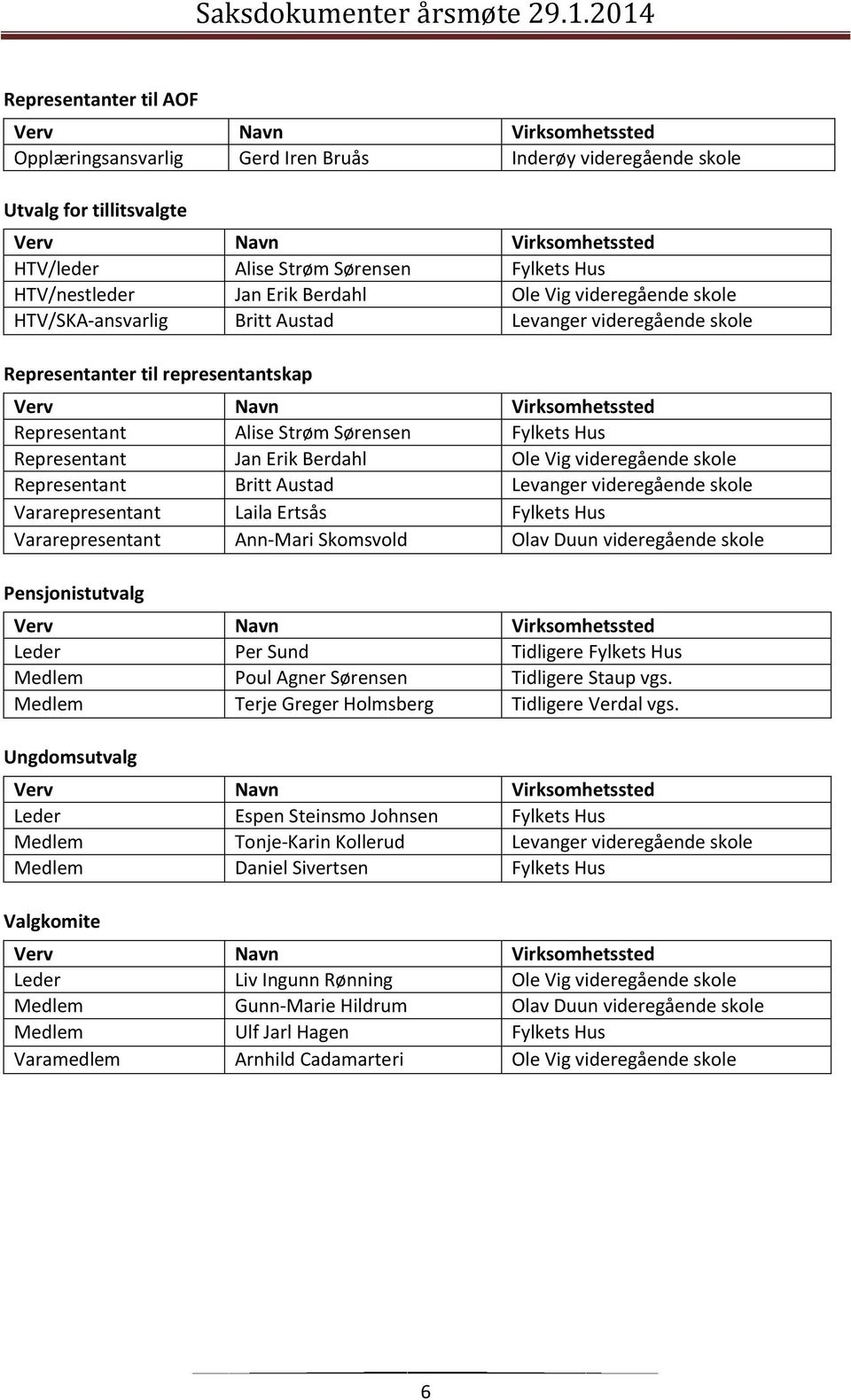 Representant Alise Strøm Sørensen Fylkets Hus Representant Jan Erik Berdahl Ole Vig videregående skole Representant Britt Austad Levanger videregående skole Vararepresentant Laila Ertsås Fylkets Hus