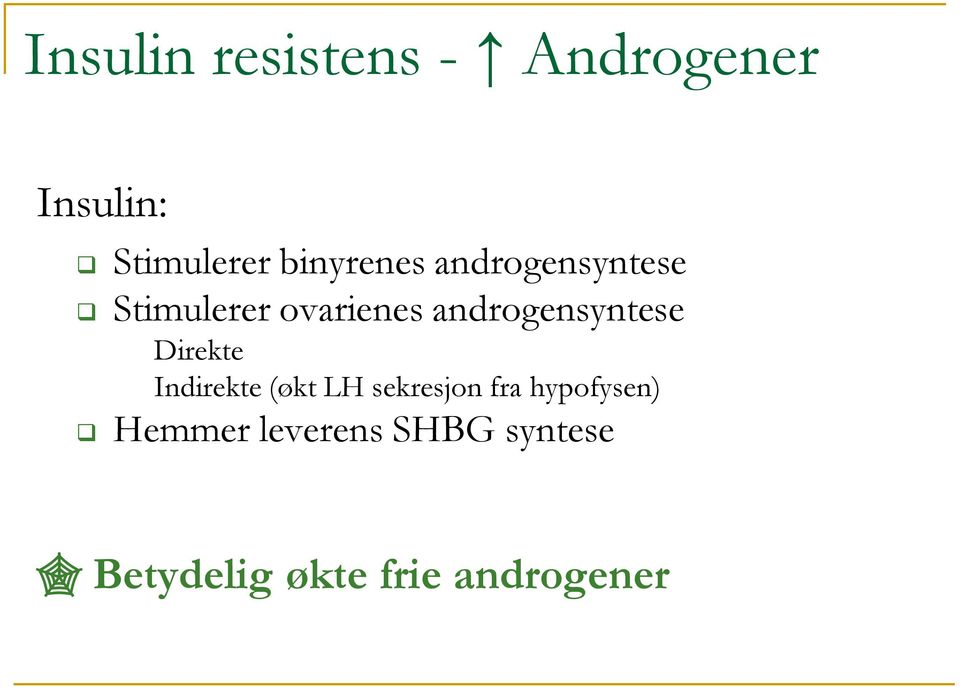 androgensyntese Direkte Indirekte (økt LH sekresjon fra