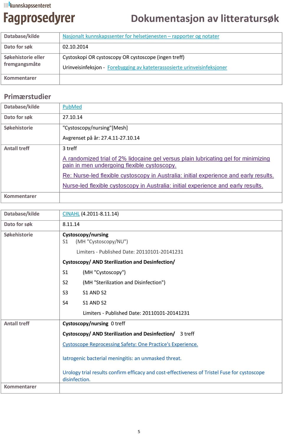 kateterassosierte urinveisinfeksjoner Primærstudier PubMed Dato for søk 27.10.