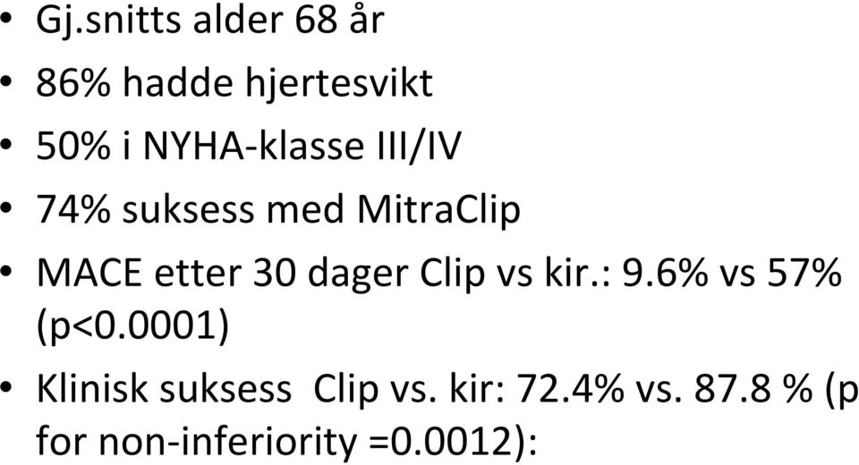 dager Clip vs kir.: 9.6% vs 57% (p<0.