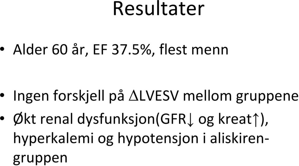 mellom gruppene Økt renal dysfunksjon(gfr