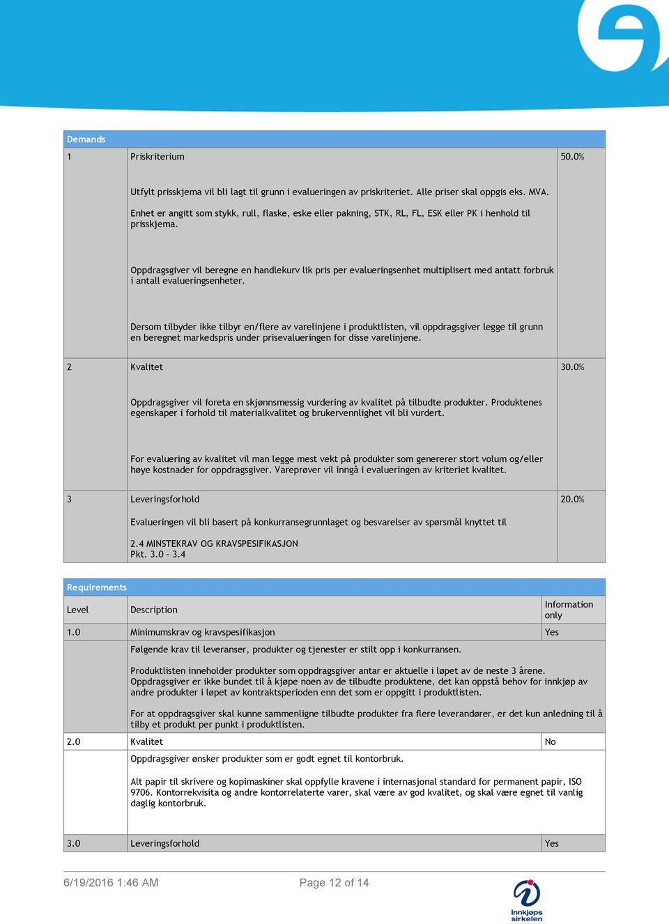 Oppdragsgiver vil beregne en handlekurv lik pris per evaluerisenhet multiplisert med antatt forbruk i antall evaluerisenheter.