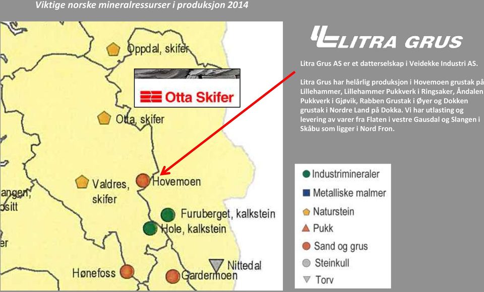Litra Grus har helårlig produksjon i Hovemoen grustak på Lillehammer, Lillehammer Pukkverk i