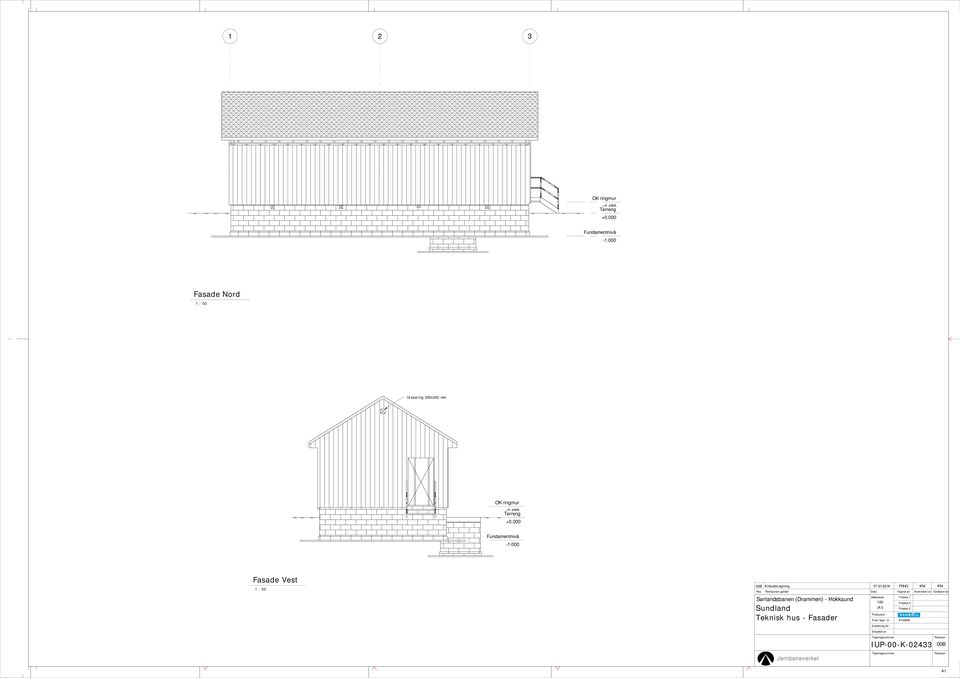 en gjelder Sørlandsbanen (Drammen) - Hokksund Sundland Teknisk hus - Fasader Dato Målestokk :5 (A)