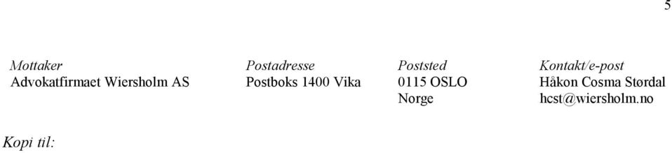 AS Postboks 1400 Vika 0115 OSLO Håkon