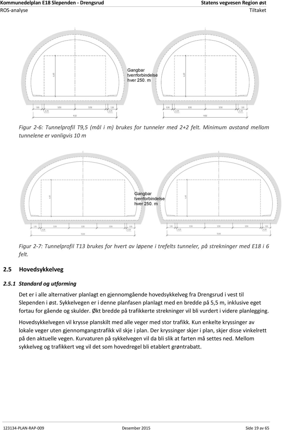 5.1 Standard og utforming Det er i alle alternativer planlagt en gjennomgående hovedsykkelveg fra Drengsrud i vest til Slependen i øst.