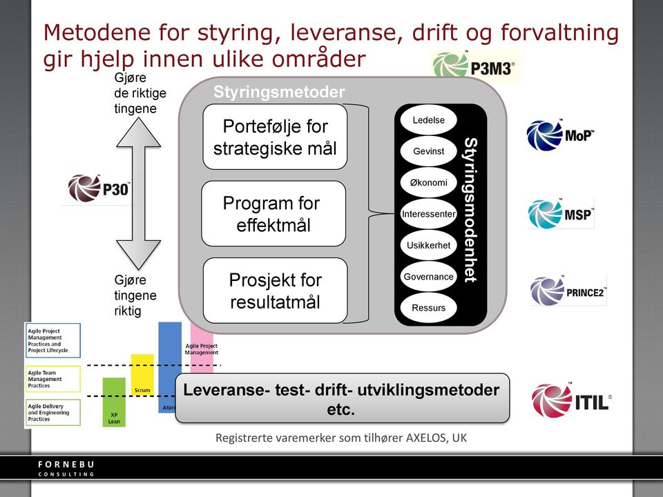 Prosjekt for resultatmål Ledelse Gevinst Økonomi Interessenter Usikkerhet Governance Ressurs