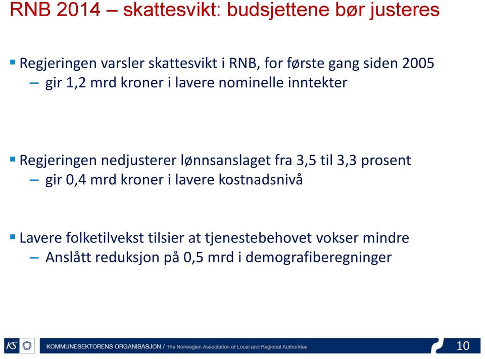 lønnsanslaget fra 3,5 til 3,3 prosent gir 0,4 mrd kroner i lavere kostnadsnivå Lavere