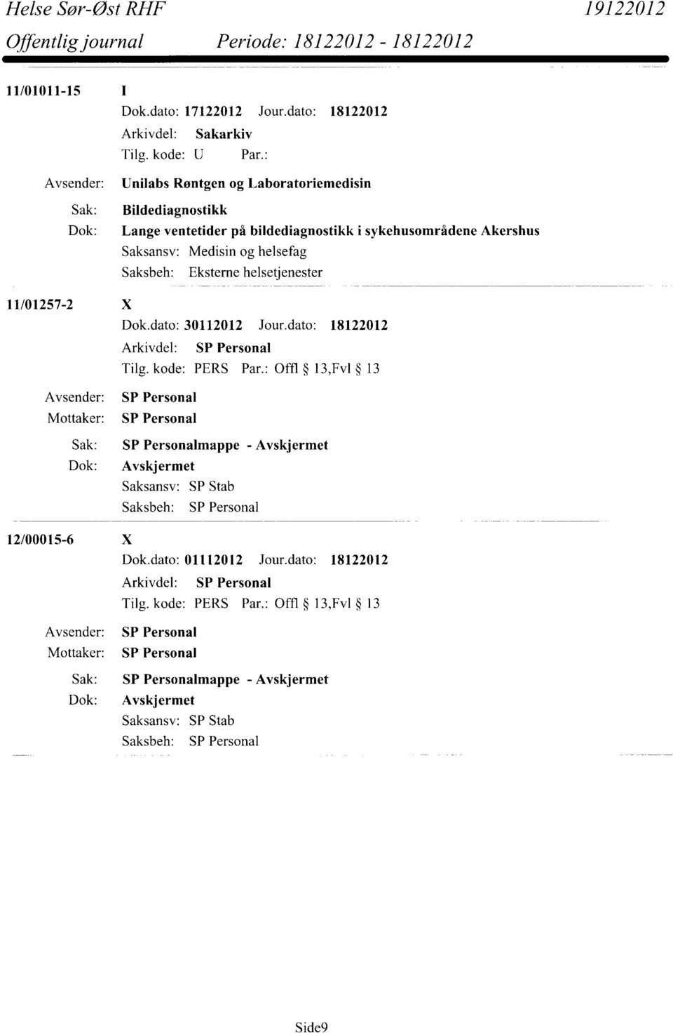 sykehusområdene Akershus Saksansv: Medisin og helsefag Saksbeh: Eksterne helsetjenester 11/01257-2 X Dok.dato: 30112012 Jour.