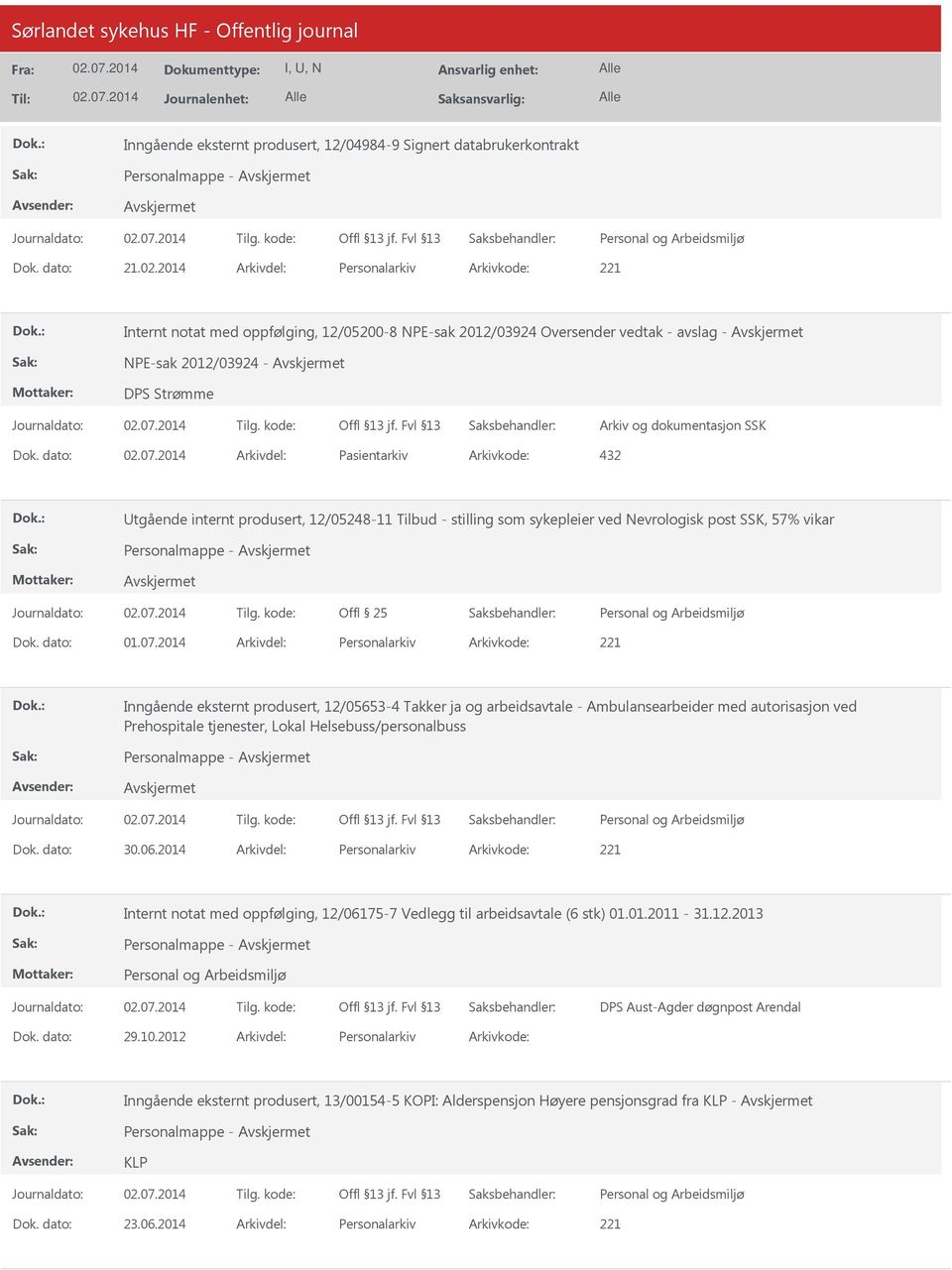 dato: Arkivdel: Pasientarkiv Arkivkode: 432 tgående internt produsert, 12/05248-11 Tilbud - stilling som sykepleier ved Nevrologisk post SSK, 57% vikar Dok. dato: 01.07.