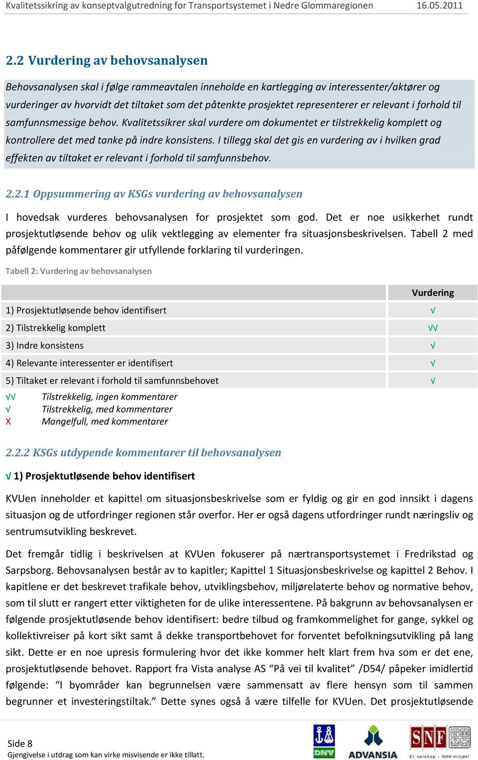 I tillegg skal det gis en vurdering av i hvilken grad effekten av tiltaket er relevant i forhold til samfunnsbehov. 2.