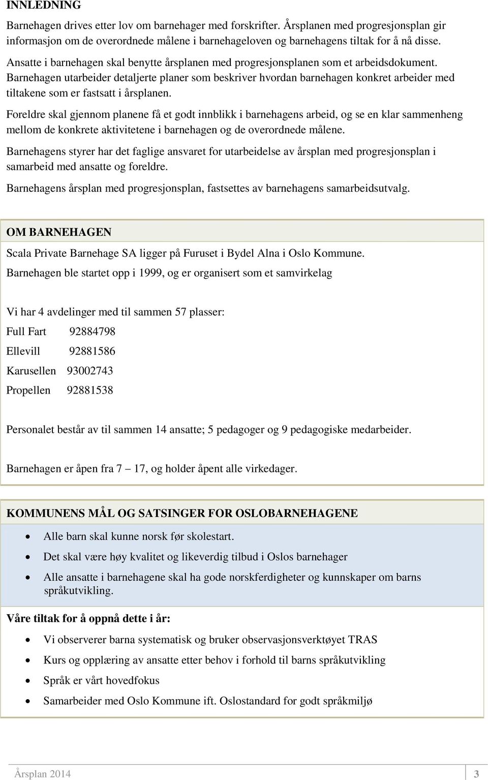 Barnehagen utarbeider detaljerte planer som beskriver hvordan barnehagen konkret arbeider med tiltakene som er fastsatt i årsplanen.