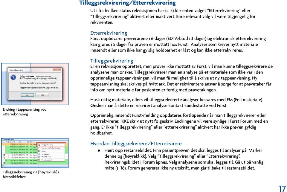 Etterrekvirering Fürst oppbevarer prøverørene i 6 dager (EDTA-blod i 3 dager) og elektronisk etterrekvirering kan gjøres i 5 dager fra prøven er mottatt hos Fürst.