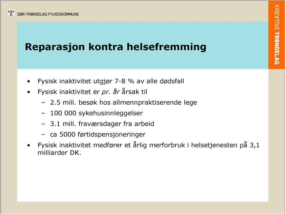 besøk hos allmennpraktiserende lege 100 000 sykehusinnleggelser 3.1 mill.